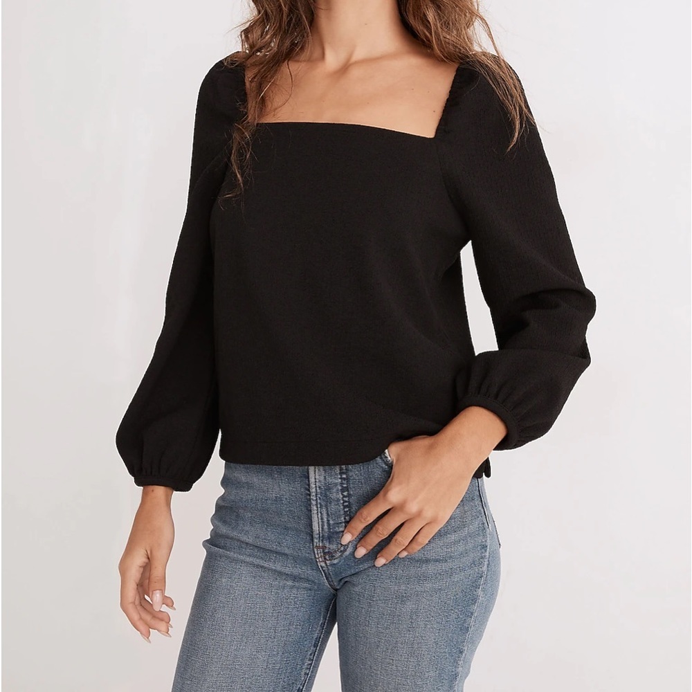 Madewell Crepe Square-Neck Puff-Sleeve Top
